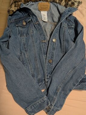 Levi Strauss & Co. Kids Blue Denim Jacket with Faux Fur Trim Hood